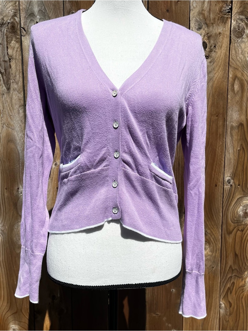 Brooks Brothers Lavender V-Neck Button-Front Cardigan